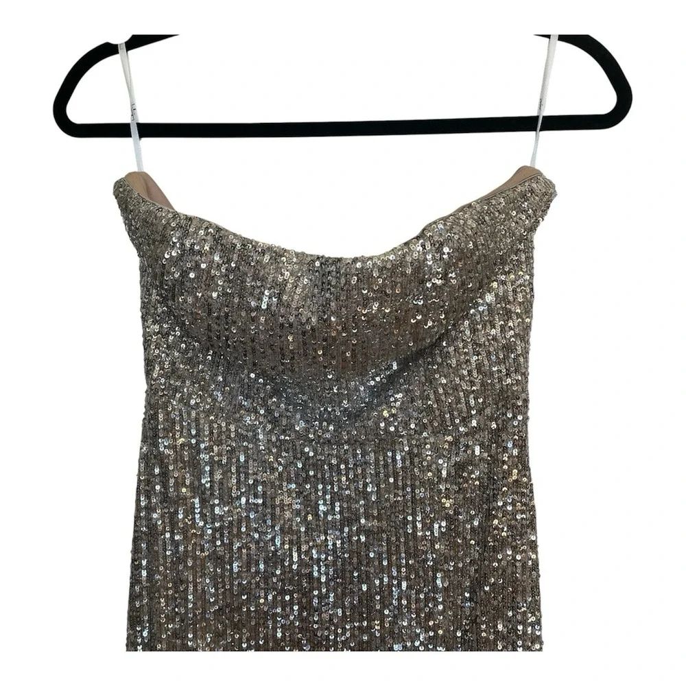 Lulus Silver Strapless Sequin Maxi Dress Medium Sexy evening formal gown - Picture 4 of 9